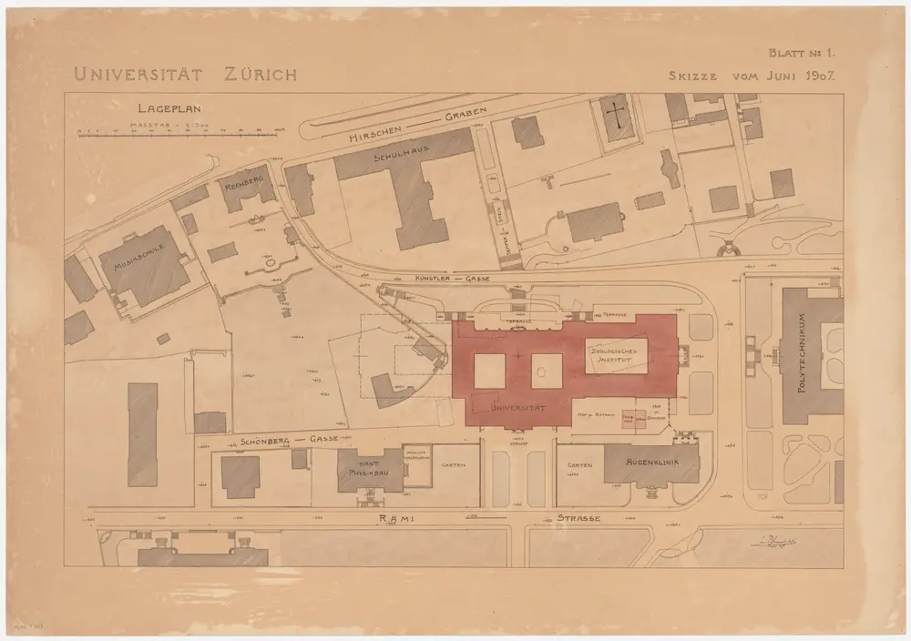Zürich: Universität, Kollegienhaus und Zoologisches Institut; Situationsplan