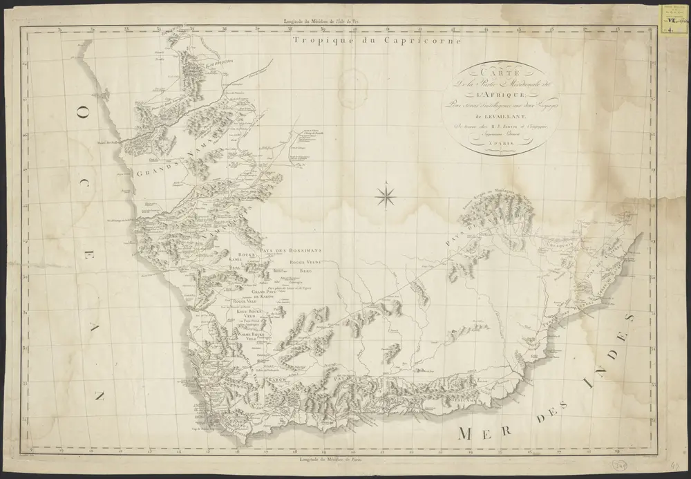 Carte de la partie méridionale de L'Afrique, pour servir d'intelligence aux deux voyages de Levaillant