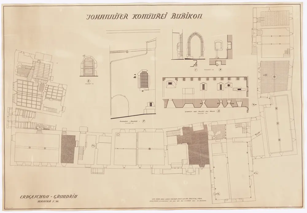 Bubikon: Johanniterkomturei, Erdgeschoss und Fassaden; Ansichten und Grundriss