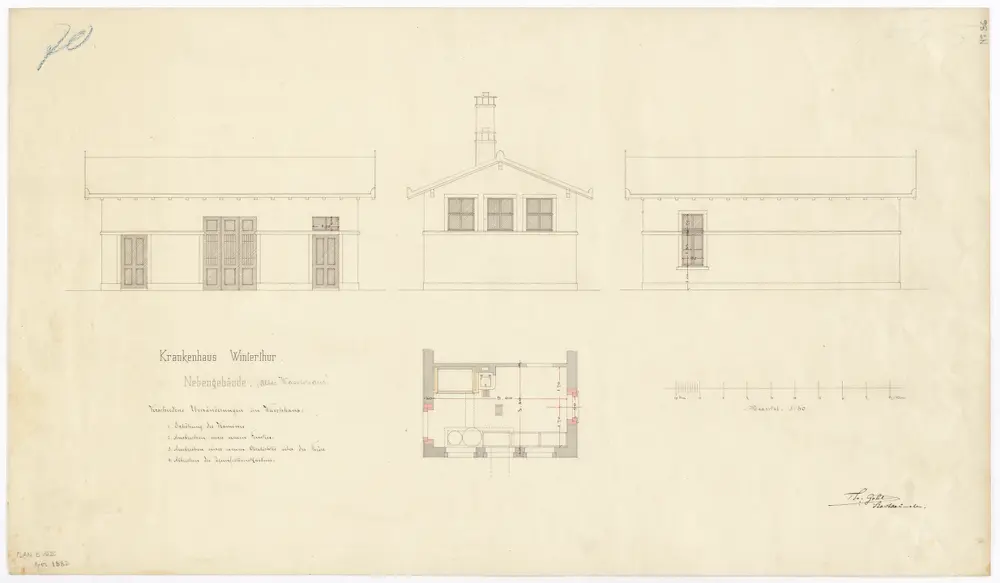 Winterthur: Einwohnerspital, altes Waschhaus; Ansichten und Grundriss (Nr. 86)