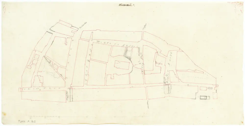 Vorlagen für die Topographische Karte des Kantons Zürich (Wild-Karte): Bezirk Winterthur: Grundriss der Stadt Winterthur