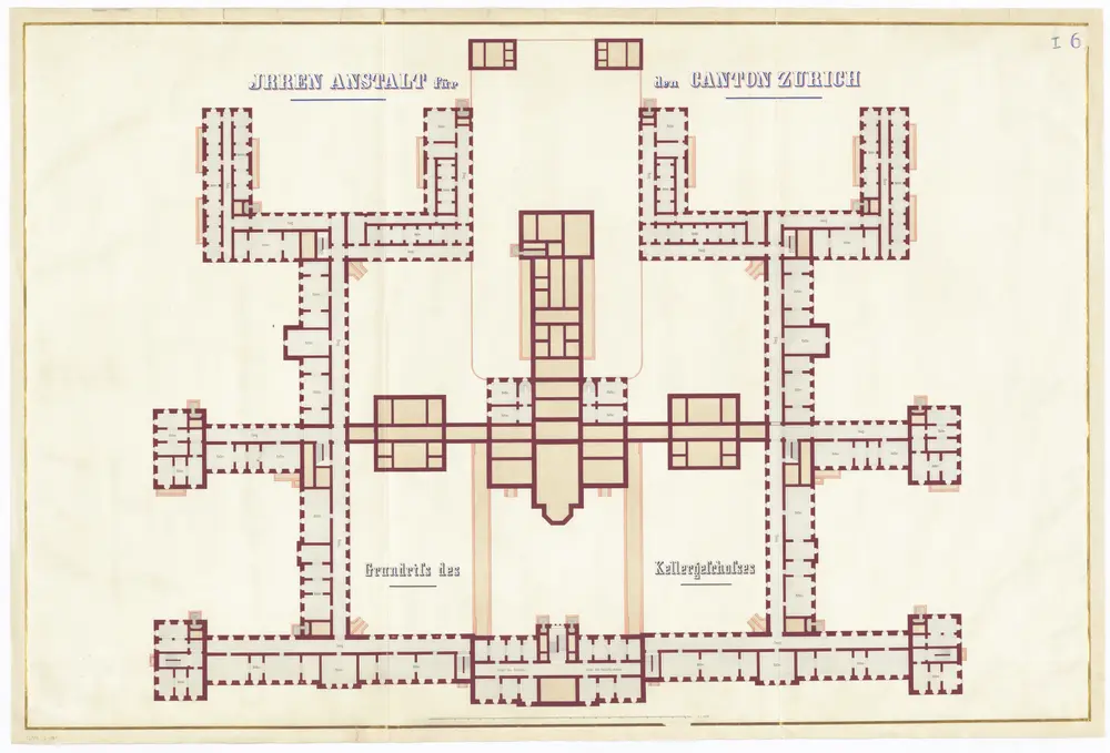 Projektierte Irrenanstalt Burghölzli: Kellergeschoss; Grundriss