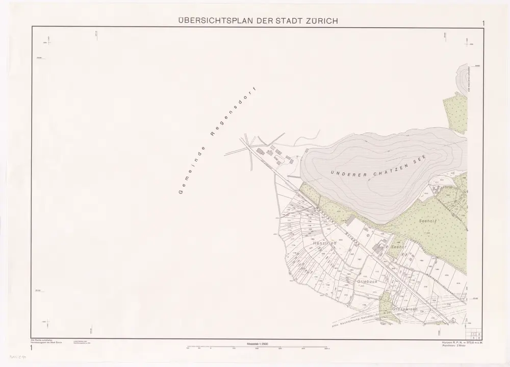 Übersichtsplan der Stadt Zürich in 57 Blättern, Blatt 1: Teil von Affoltern beim unteren Katzensee und bei der Grenze zu Regensdorf