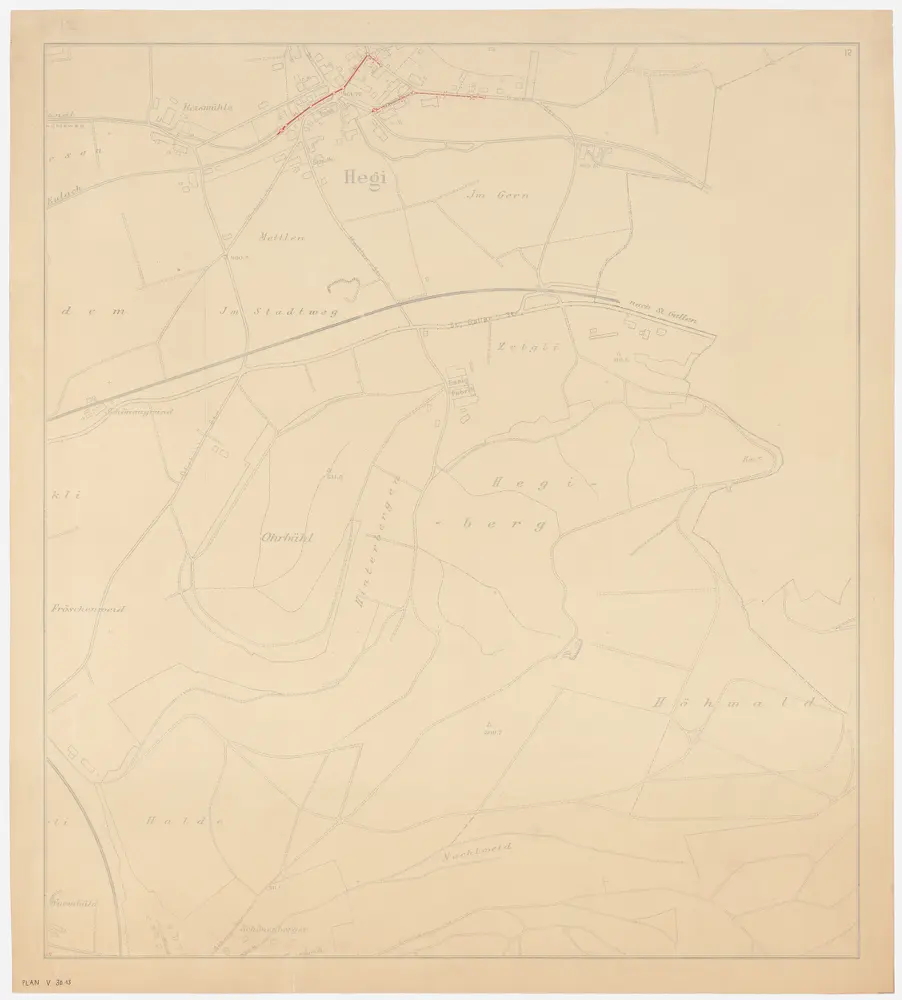 Winterthur: Gemeinde; Kanalisation: Blatt 12: Hegi mit Im Gern, Orbüel (Ohrbühl), Hegiberg, Höhwald, Halde und Nachtweid; Übersichtsplan