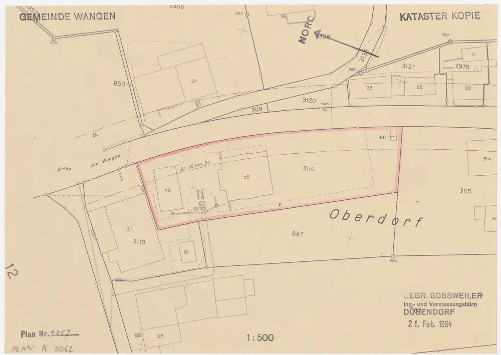 Wangen-Brüttisellen (damals Wangen): Pfarrhaus und Umgebung; Grundriss