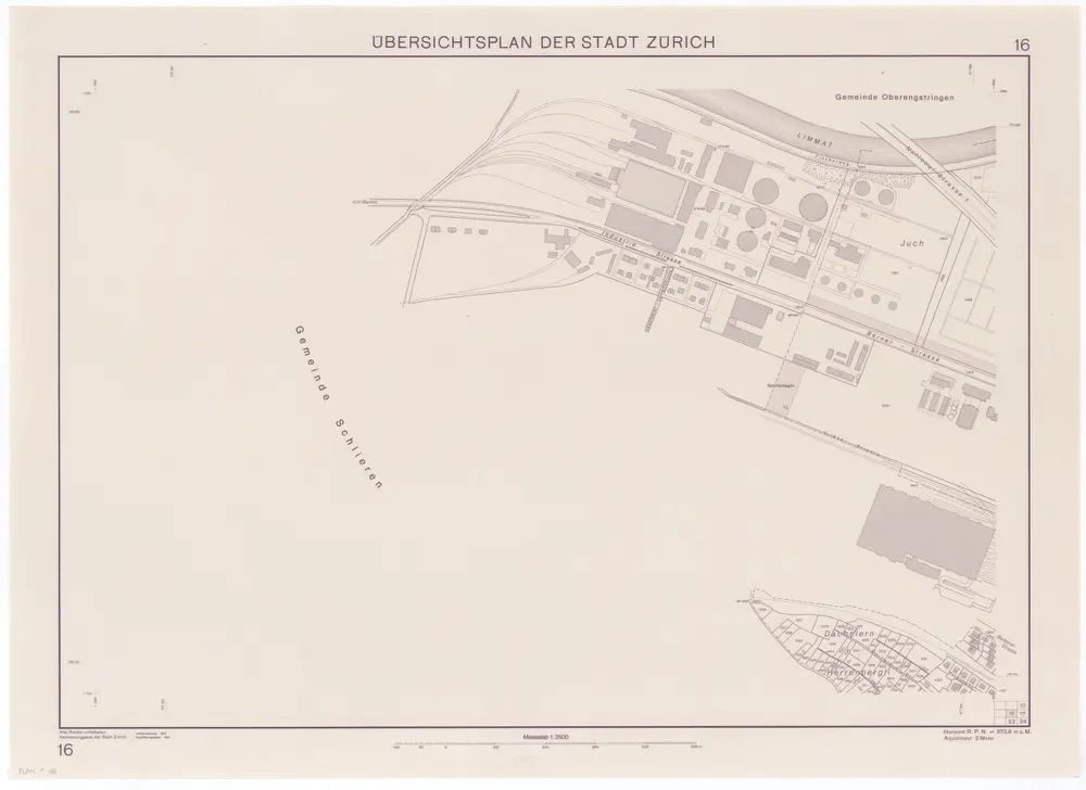 Übersichtsplan der Stadt Zürich in 57 Blättern, Blatt 16: Teil von Altstetten bei der Grenze zu Schlieren