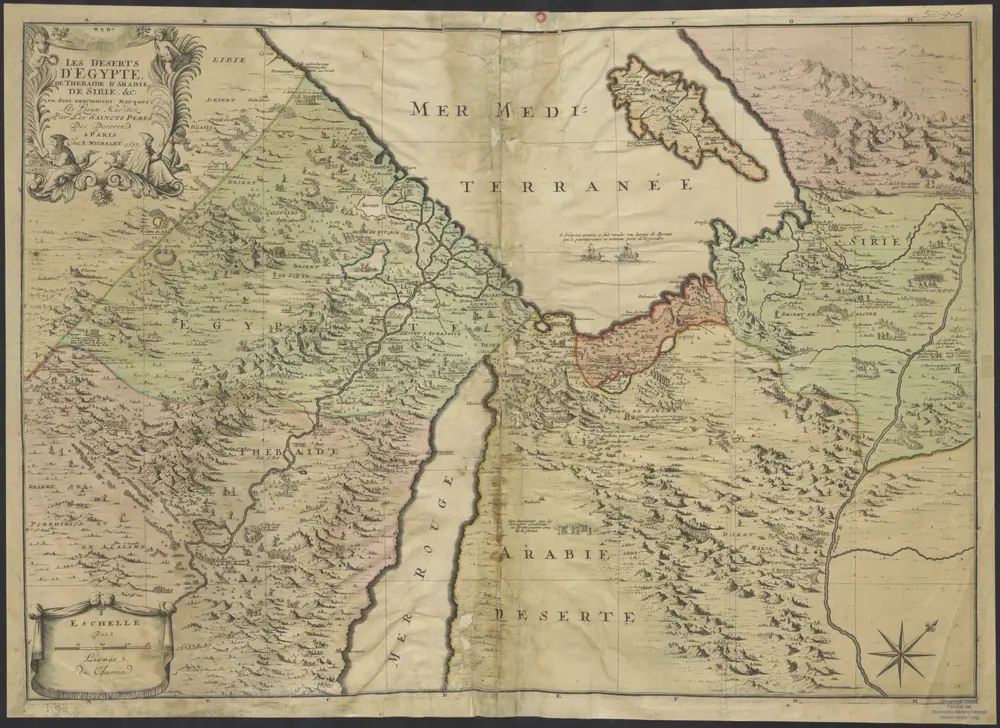 Les deserts d'Egypte, de Thebaide d'Arabie, de Sirie, &c: ou sout [=sont] exactement marques les lieux habitez par les saincts peres des deserts.