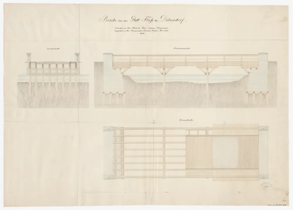 Dübendorf: Brücke über die Glatt; Seitenansicht, Grundriss und Querschnitt