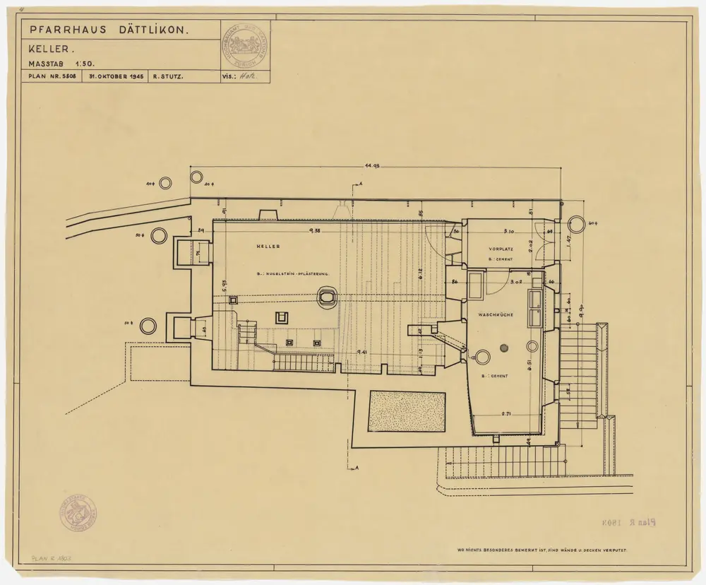 Dättlikon: Pfarrhaus, Keller; Grundriss