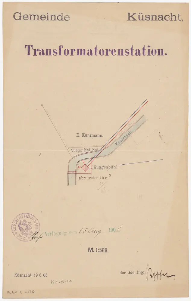 Küsnacht: Am Kusenbach, Transformatorenstation; Situationsplan