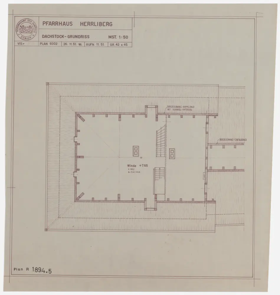 Herrliberg: Pfarrhaus: Dachgeschoss; Grundriss