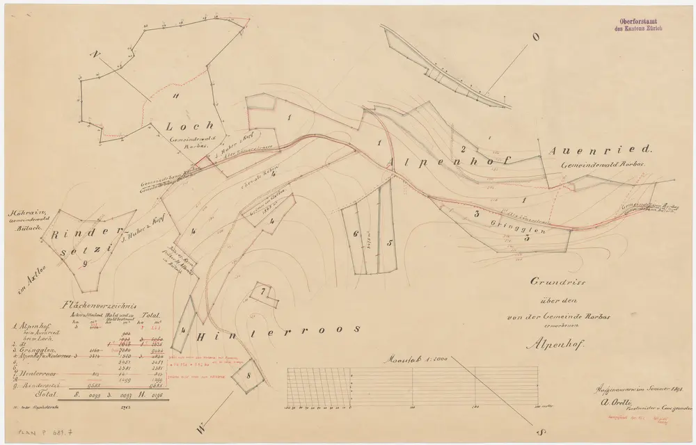 Rorbas, Bülach; Gemeindewaldung Rorbas: Rorbas, Bülach: Loch, Rindersetzi, Hinterroos, Alpenhof, Gringglen, Auenried; Grundriss