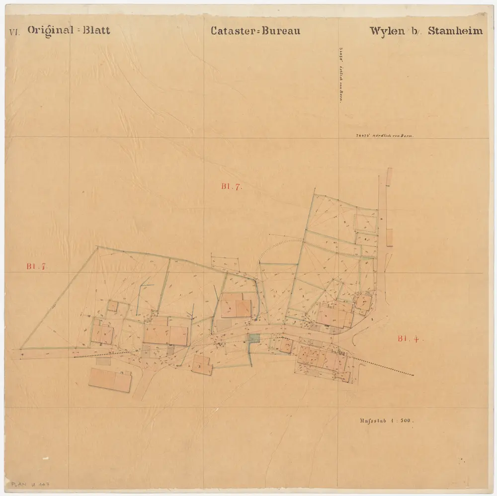 Oberstammheim: Wilen; Kataster-Originalpläne: Blatt VI: Gegend bei Stammheimerstrasse, Dorfstrasse und Neunfornerstrasse; Situationsplan