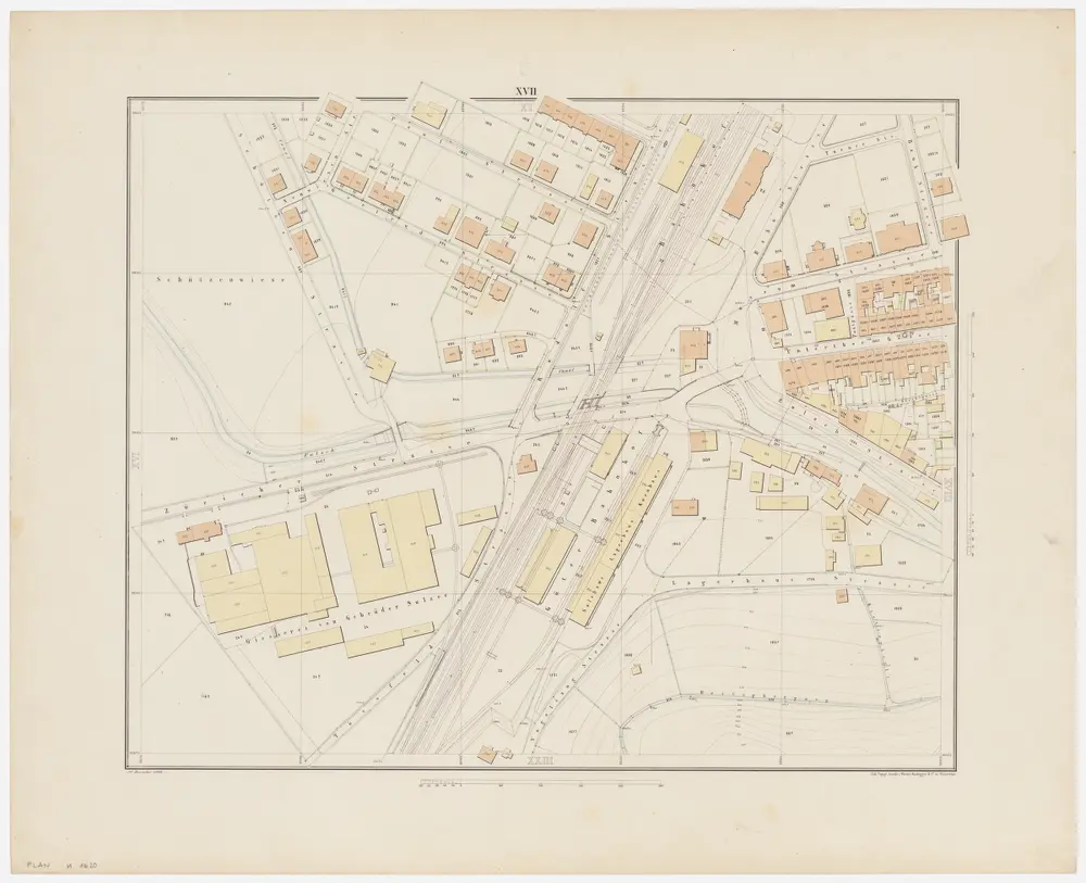 Winterthur: Gemeinde; Grundpläne: Blatt XVII: Gegend bei Schützenwisen, Zürcherstrasse, Rudolfstrasse, Tössfeldstrasse, Lagerhausstrasse, Museumstrasse und Bahnhof; Situationsplan