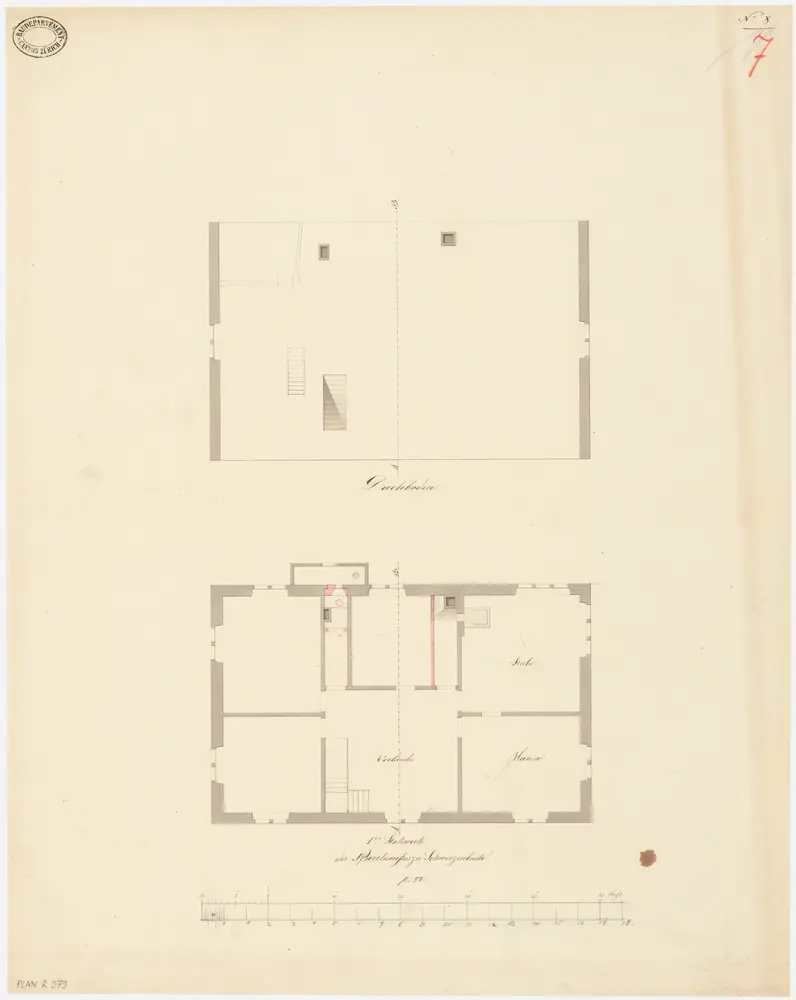 Schwerzenbach: Pfarrhaus, 1. Stock und Dachgeschoss; Grundrisse (Nr. 7)