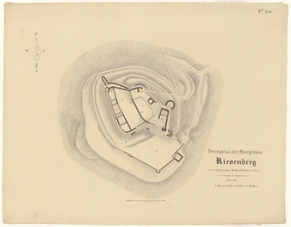 Grundriss der Burgruine Riesenberg bei Neugedein (Dom. Kauth), Klattauer Kreis