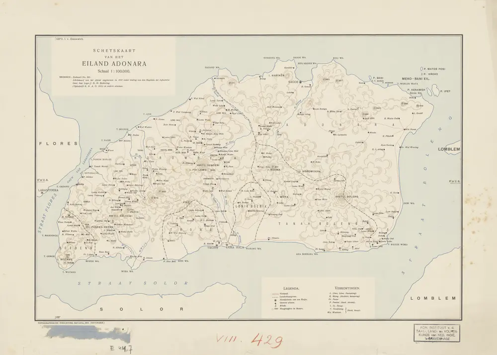 Schetskaart van het Eiland Adonara / Topographische Inrichting Batavia, 1911 (november)