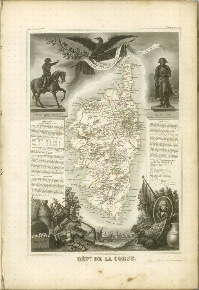 mapa z atlasu "Atlas National Illustré des 86 Départements et des Possessions de la France Divisé par Arrondissements, Cantons et Communes, avec le tracé de toutes les routes, chemins de fer et canaux"