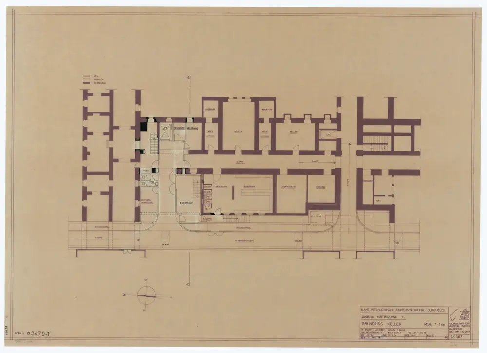 Psychiatrische Universitätsklinik Burghölzli: Umbau der Abteilung C; Grundrisse: Keller; Grundriss