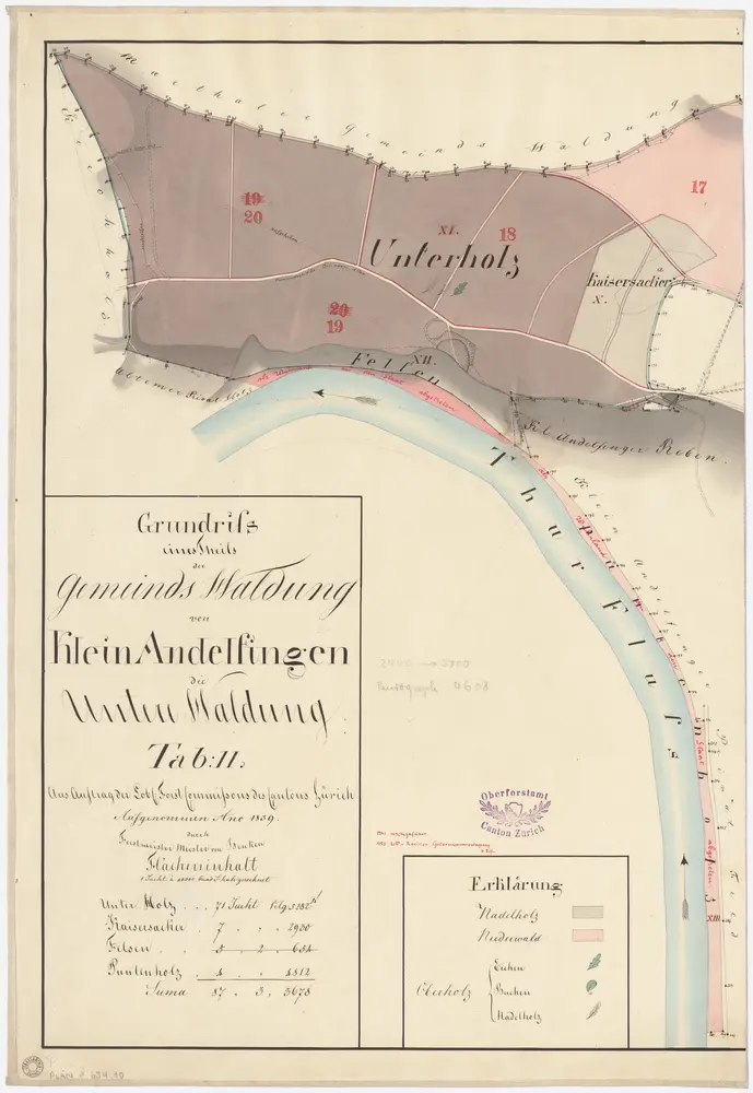 Kleinandelfingen: Gemeindewaldung: Untere Waldung mit Unterholz, Kaiseräcker, Felsen, Pünten; Grundriss (Tab. II)