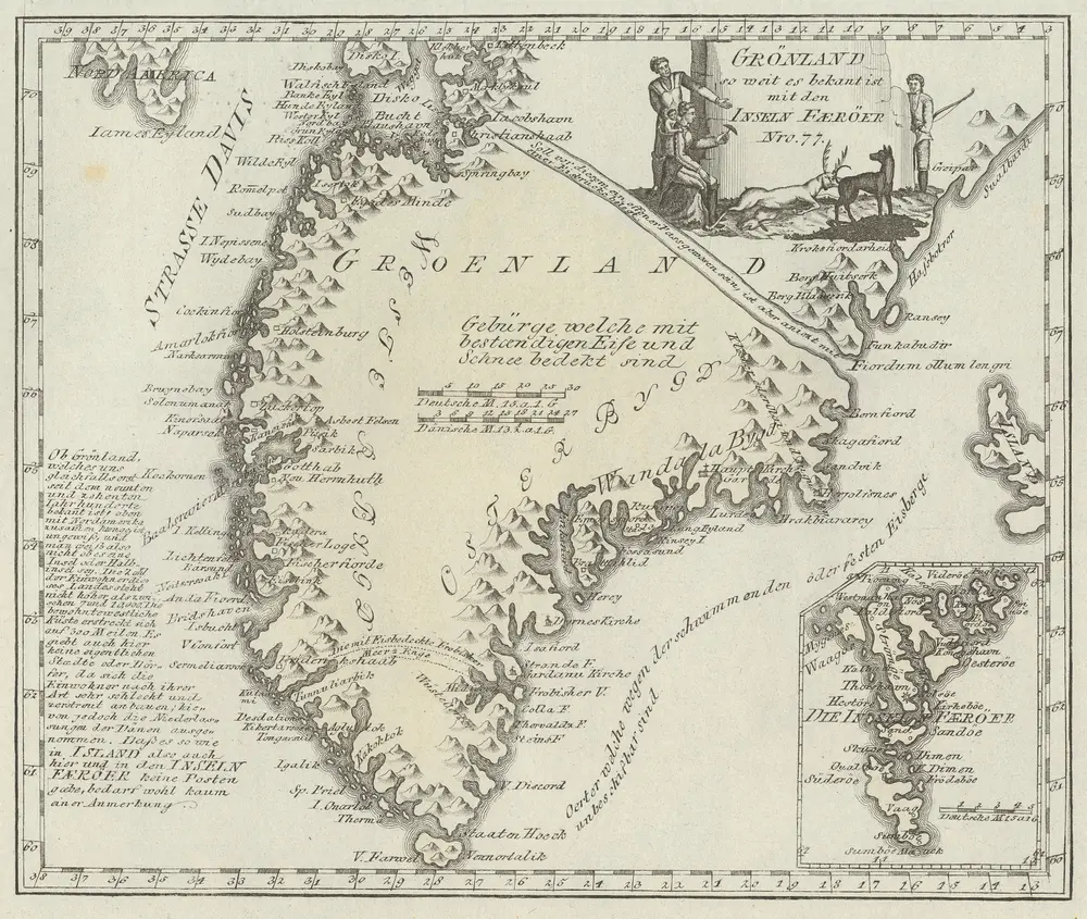 Grönland so weit es bekant ist mit den Inseln Faeröer Nro. 77. [Karte], in: Schauplatz Der Fünf Theile Der Welt, S. 172.