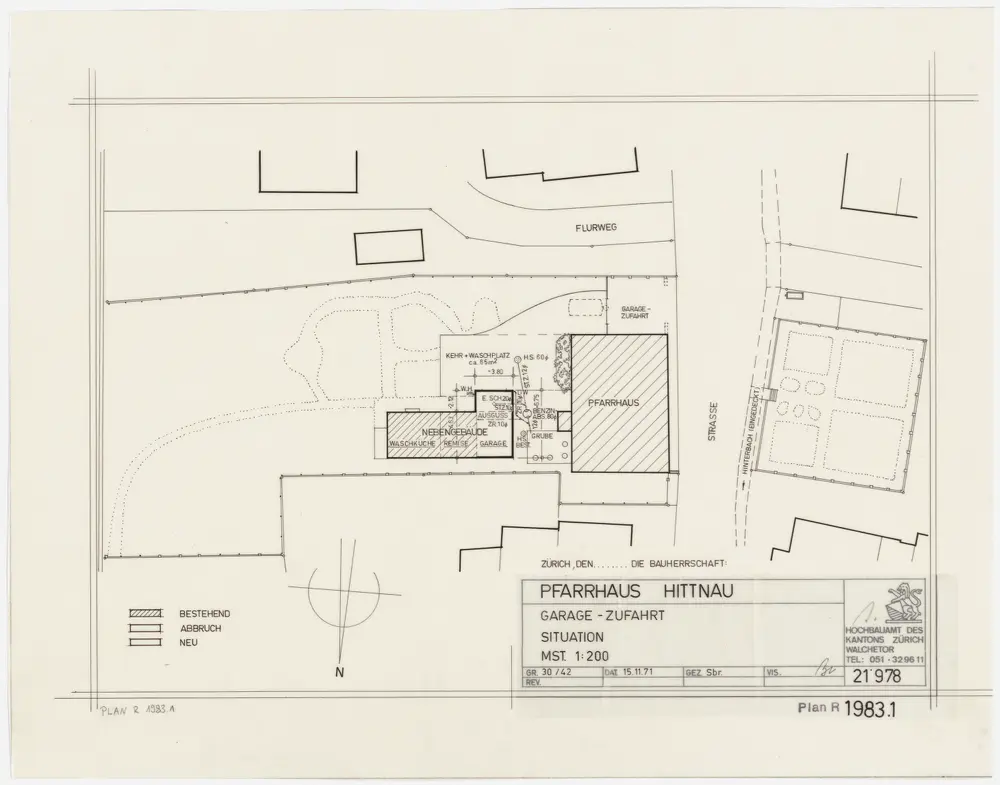 Hittnau: Pfarrhaus, Garagenzufahrt: Pfarrhaus und Umgebung, Garagenzufahrt; Grundriss