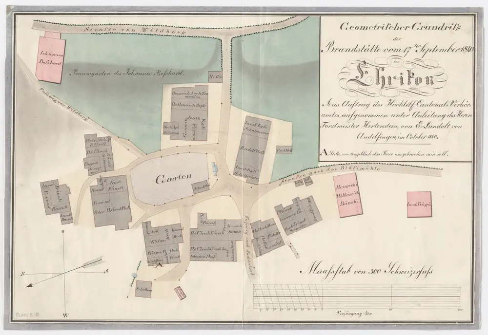 Wildberg: Brandstätte vom 17.09.1840 in Ehrikon; Grundriss