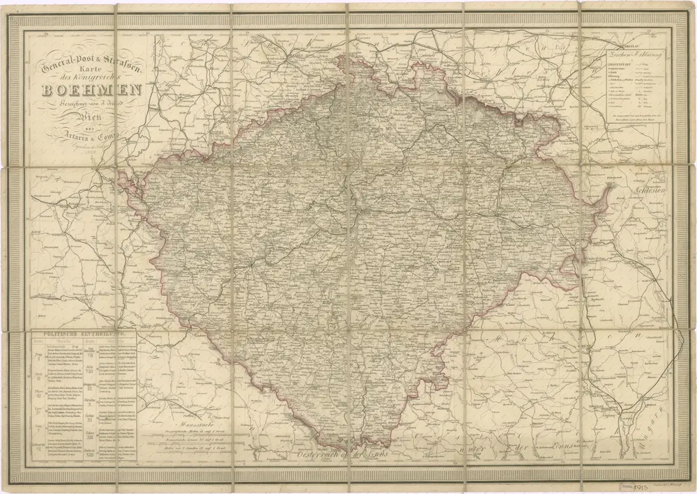 General Post & Strassen Karte des Königreichs Boehmen