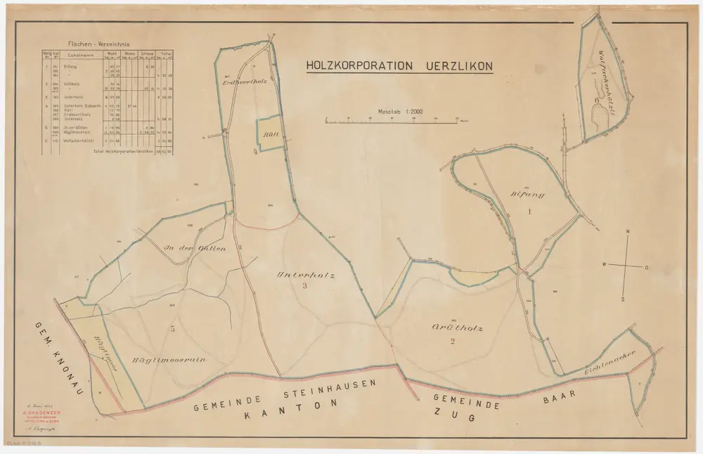 Kappel am Albis: Lehen- und Genossenschaftswaldungen Uerzlikon: Genossenschaftswaldungen Häglimoosrain, Güllen, Rüti (Reuten), Erdbeeriholz, Unterholz, Grütholz (Greutholz), Eichlenacker, Bifang, Eichhölzli, Wolfacherhölzli; Grundrisse