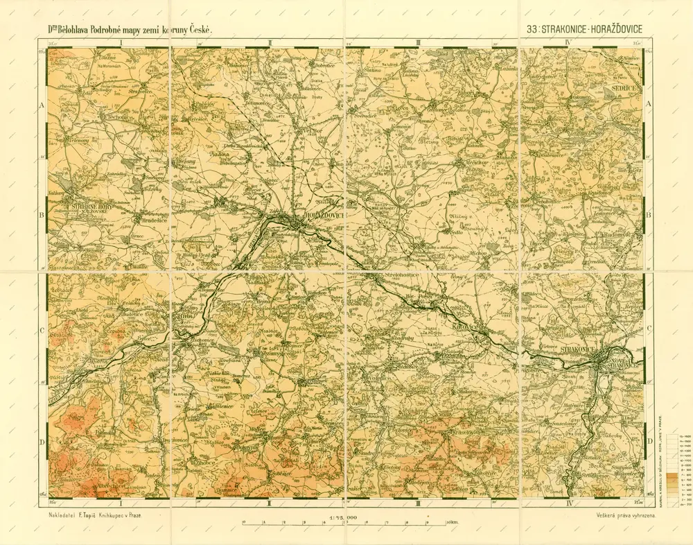 Podrobné mapy zemí Koruny české v měřítku 1:75.000 a mapa vzdáleností všech míst při silnici ležících. Strakonice - Horažďovice. Průvodce statisticko-historický po všech místech na těchto mapách uvedených a rejstřík věcný názvů hor, potoků, řek, rybníků atd. Sešit 30. List 33,