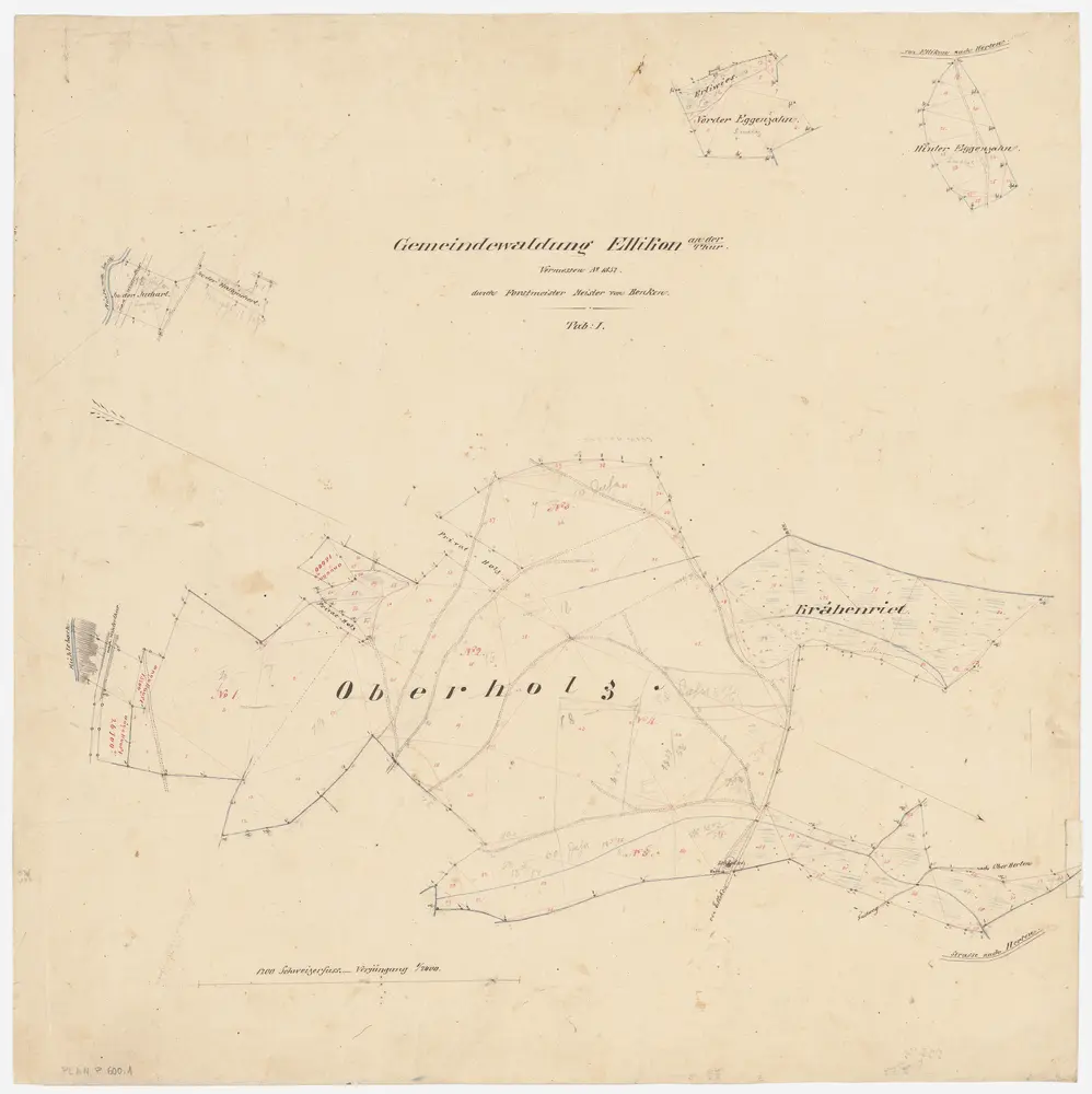 Ellikon an der Thur: Gemeindewaldung: Oberholz, Chräjenriet (Krähenriet), Vorder Eggenzaa, Hinter Eggenzaa, Erliwies, In der Juchart, In der Halbjuchert; Grundrisse (Tab. I)