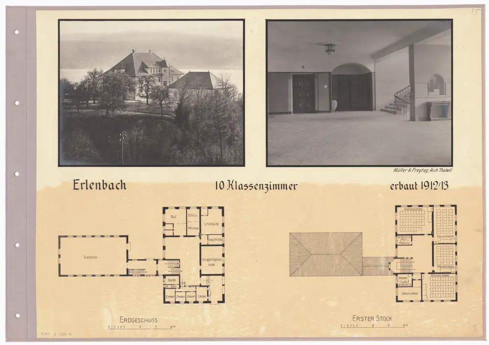 Schulhäuser des Kantons Zürich: Erlenbach, Schulhaus; Grundrisse und Fotos des Gebäudes