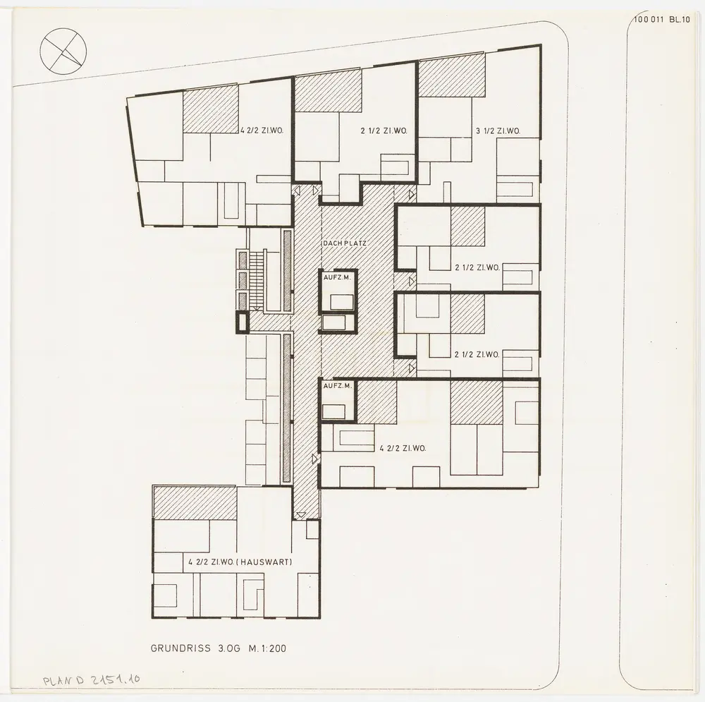 Staatsarchiv des Kantons Zürich, projektierter Neubau zwischen Zeltweg, Wettingerwies und Promenadengasse: Generelle Studie: 3. Obergeschoss; Grundriss