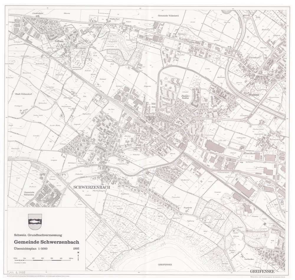 Schwerzenbach: Gemeinde; Übersichtsplan (Schweizerische Grundbuchvermessung)