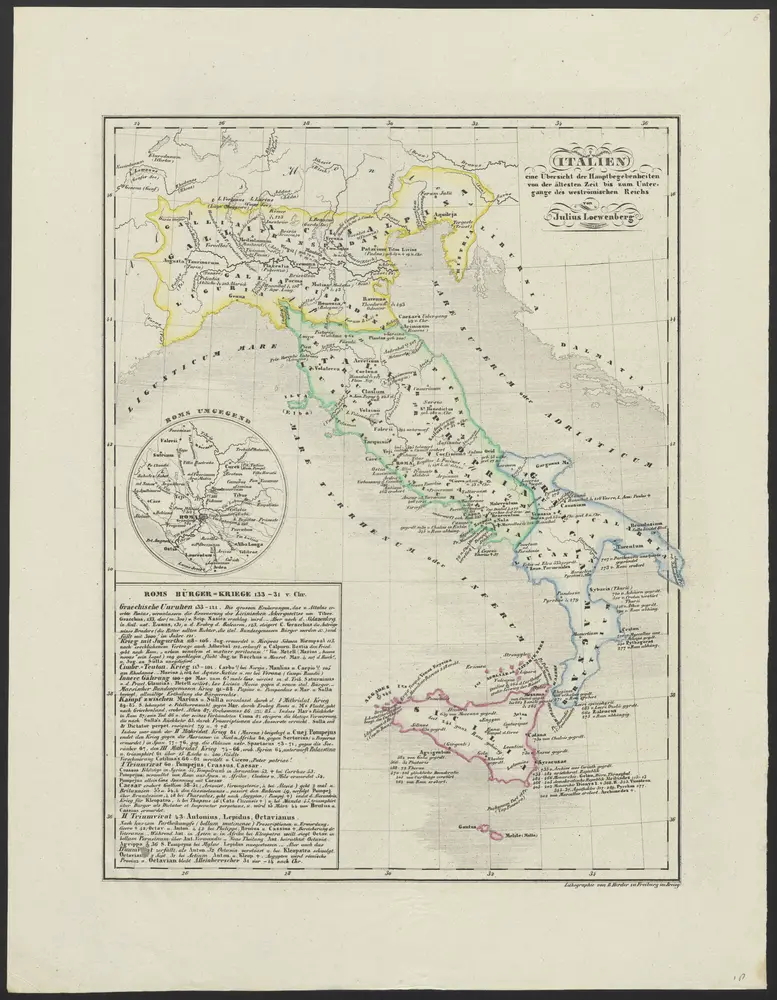 [Historisch-geographischer Atlas zu den allgemeinen Geschichtswerken von C. v. Rotteck, Pölitz u. Becker] : Italien eine Übersicht der Hauptbegebenheiten von der ältesten Zeit bis zum Untergange des Weströmischen Reichs