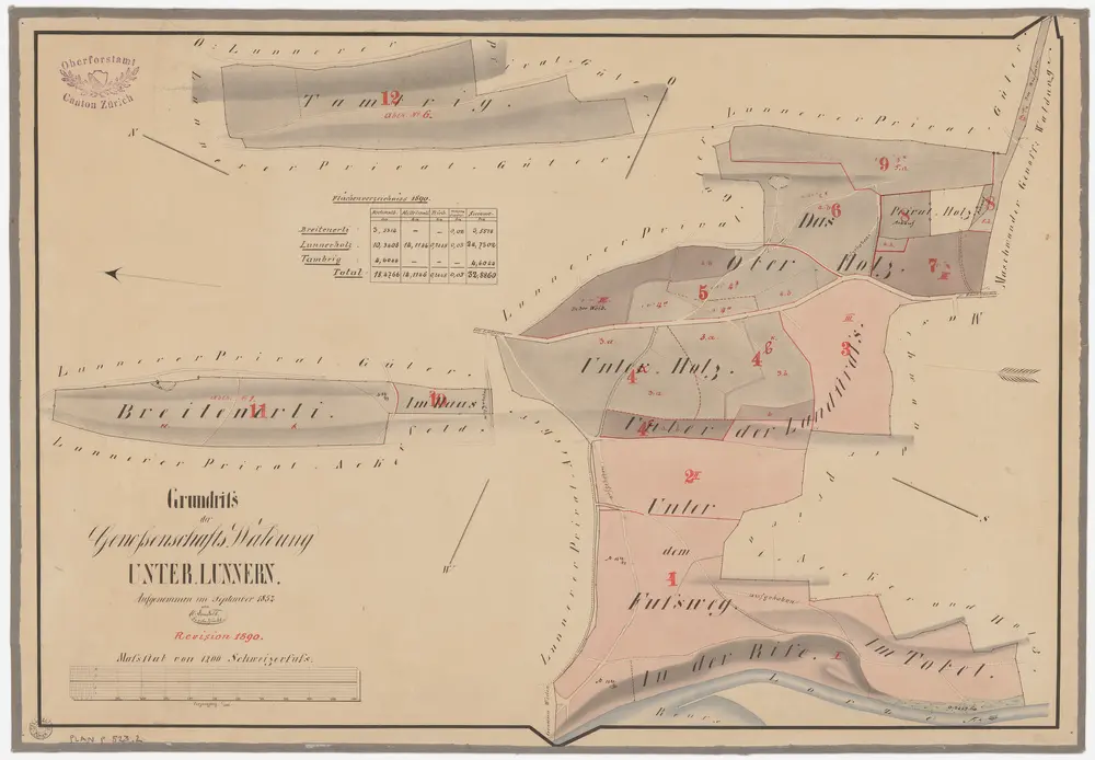 Obfelden: Genossenschaftswaldung Unterlunnern: Breitenerli, Lunnerholz, Tambrig, Oberholz, Unterholz, Unterm Fussweg; Grundriss