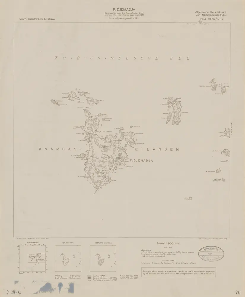 P[oelau] Djemadja / samengesteld door den Topografischen Dienst (Kartogr[afische] Afd[eeling]) naar diverse gegevens in 1941