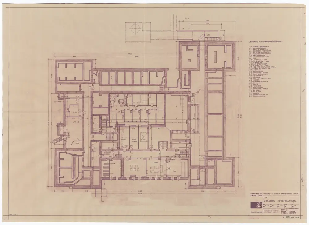 Universität Zürich (Chemisches Institut) und Kantonsschule Zürich, Rämistrasse 74 und 76: Grundrisse: 1. Untergeschoss; Grundriss