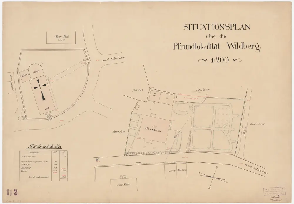 Wildberg: Pfrundlokalität mit Kirche, Pfarrhaus und Umgebung; Grundriss