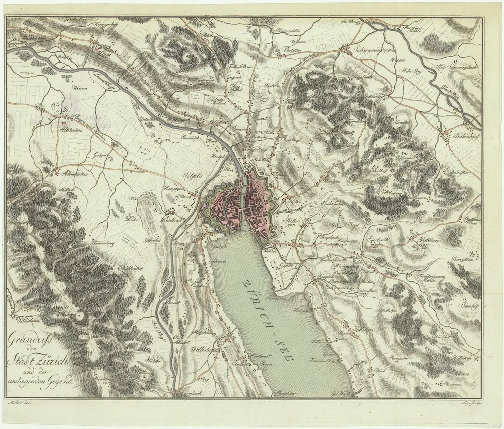 Grundriss der Stadt Zürich und der umliegenden Gegend