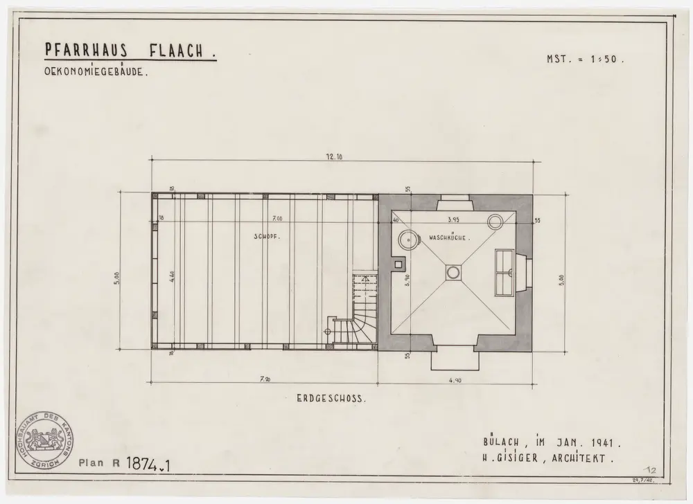 Flaach: Ökonomiegebäude: Erdgeschoss; Grundriss (Nr. 12)