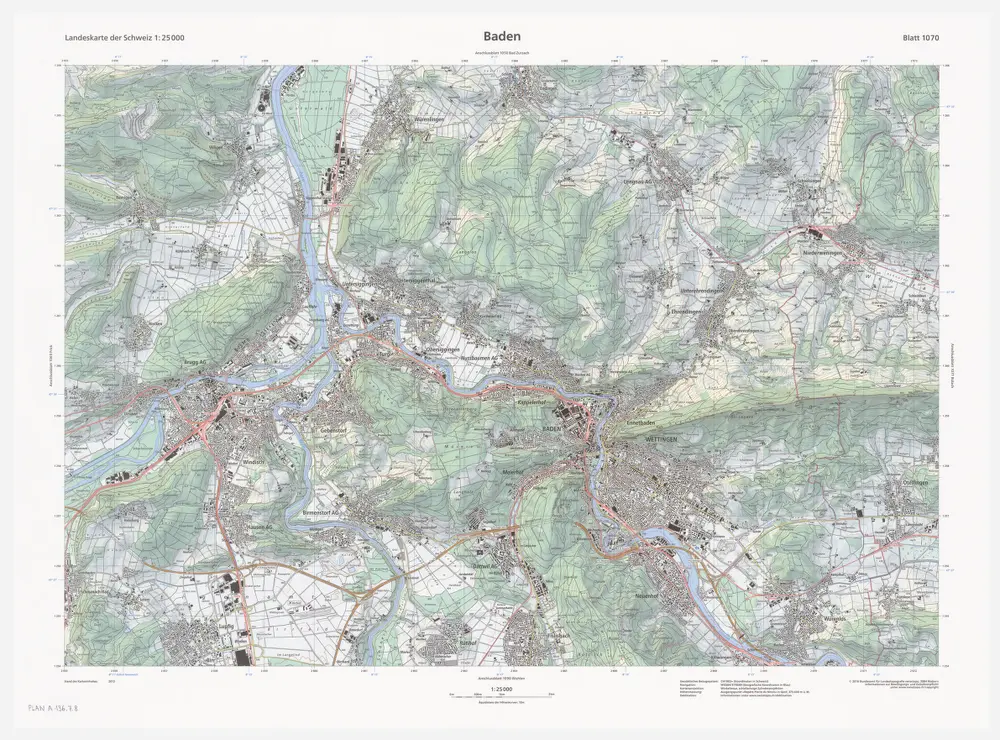 Landeskarte der Schweiz 1 : 25000: Den Kanton Zürich betreffende Blätter: Blatt 1070: Baden AG