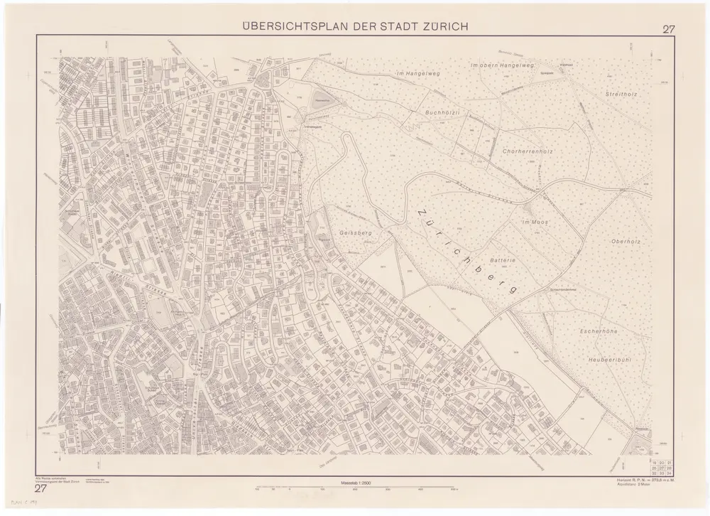 Übersichtsplan der Stadt Zürich in 57 Blättern, Blatt 27: Teile von Unterstrass, Oberstrass und des Zürichbergs