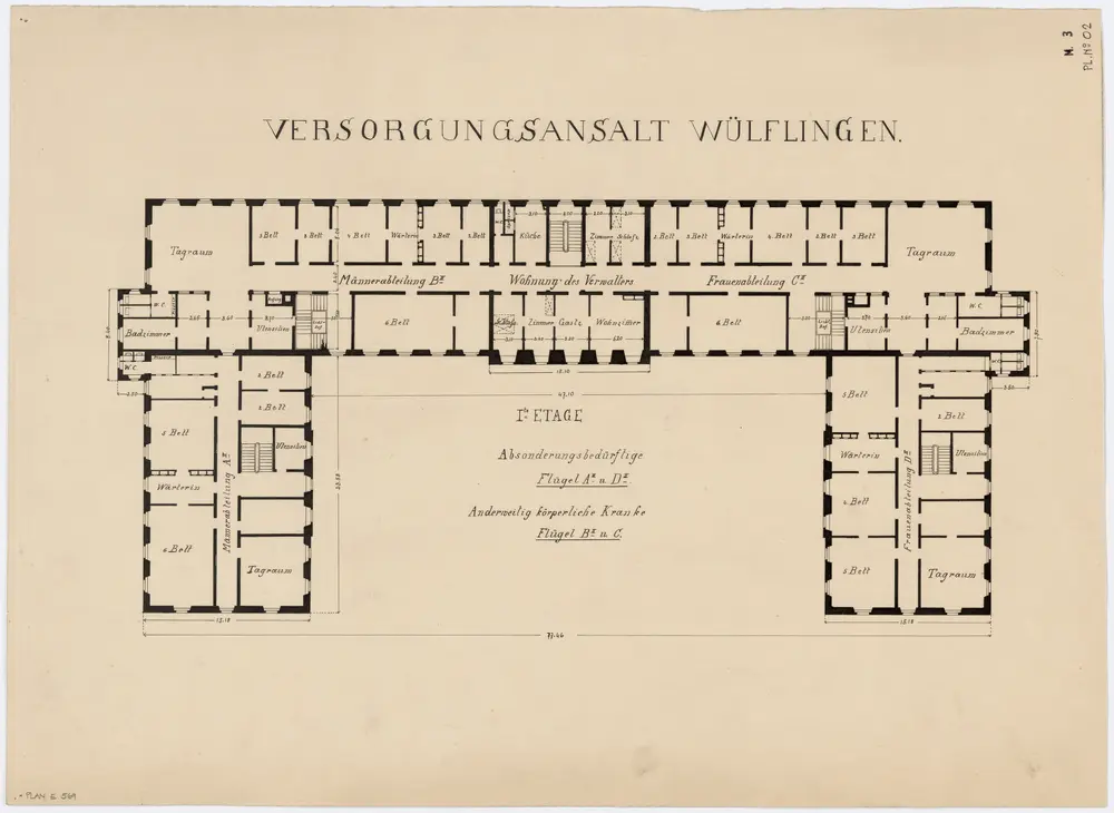 Wülflingen: Pflegeanstalt, 1. Stock; Grundriss