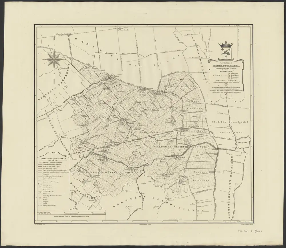 Gemeente Menaldumadeel, (voormalige eerste grietenij van Westergoo) : Kadastrale gemeenten 1. Beetgum 2. Berlikum 3. Dronrijp 4. Deinum, IIe kanton (Berlikum), Ie arrondissement (Leeuwarden) 1851 ... Uitgegeven op last der Staten van Friesland