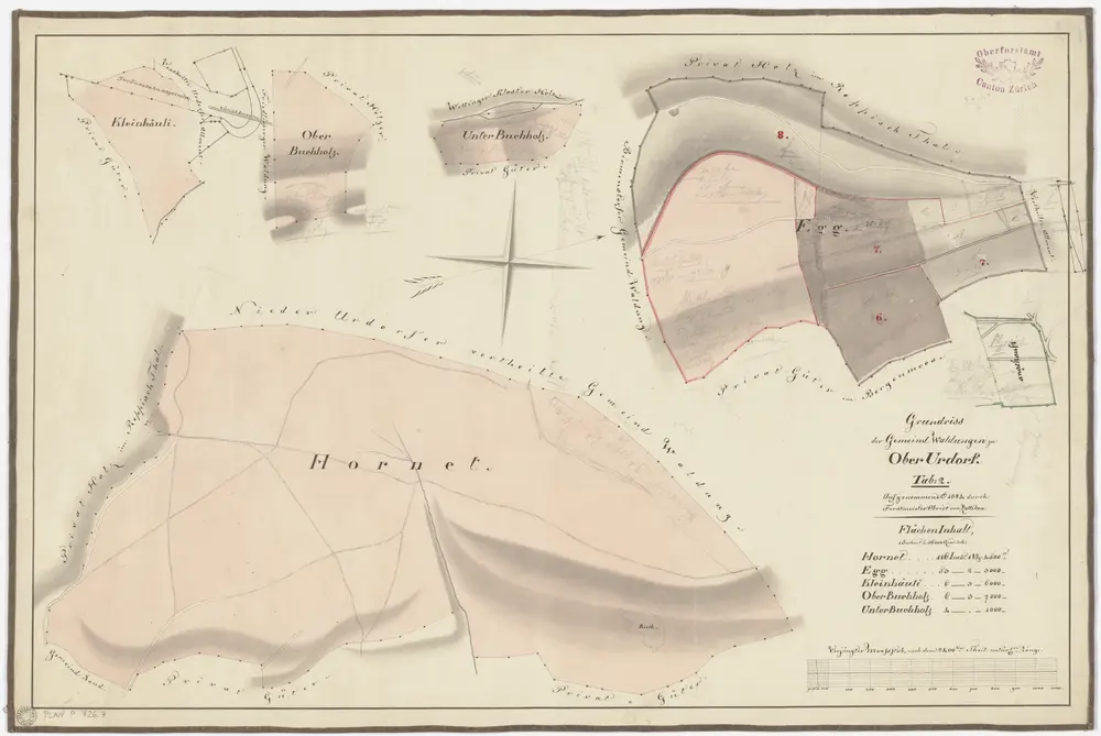 Urdorf: Gemeinde- und Genossenschaftswaldungen Oberurdorf: Oberurdorfer Gemeindewaldungen Chlihäuli (Kleinhäuli), Unteres und Oberes Buechholz (Buchholz, Egg, Honeret (Hornet); Grundrisse (Tab. 2)