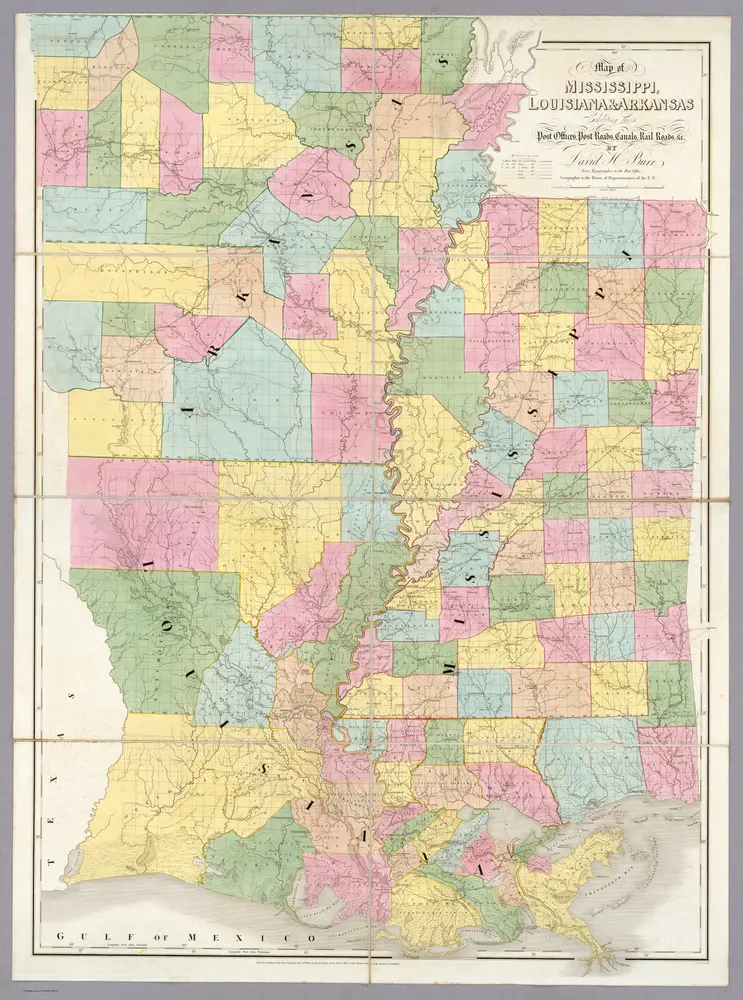 Map of Mississippi, Louisiana & Arkansas.