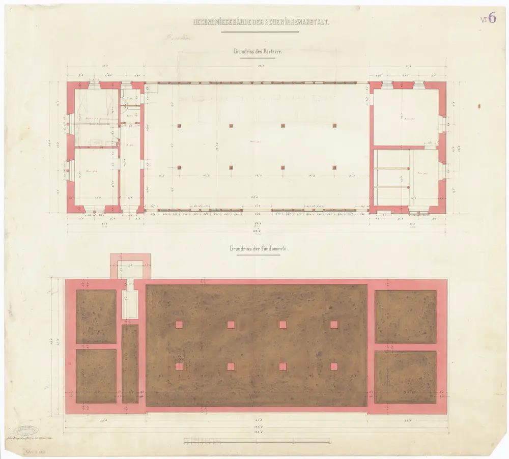 Irrenanstalt Burghölzli, Ökonomiegebäude: Parterre und Fundamente; Grundrisse