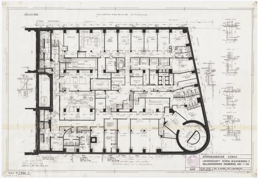 Börsengebäude, Bleicherweg 5: Grundrisse: Keller; Grundriss