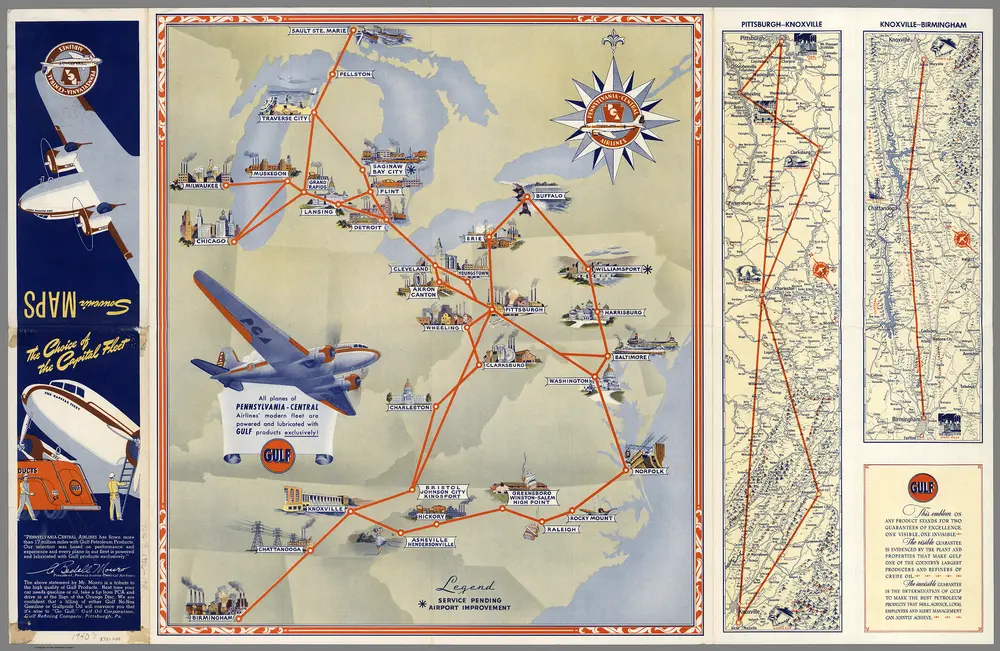 Souvenir Maps.  Pennsylvania-Central Airlines (PCA).
